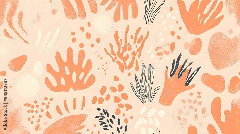 Custom patterns featuring hand-drawn doodles in warm Peach Fuzz hues with a strong narrative and maximalist design elements Custom patterns featuring hand-drawn doodles in warm Peach Fuzz hues with a strong narrative and maximalist design elements