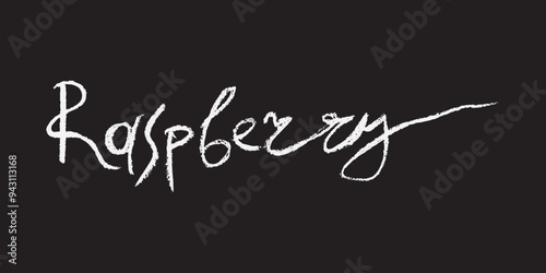 White chalk drawing of Raspberry on black background. Raspberries sign illustration in vector with natural chalk texture. Monochrome Blackberry icon, berry sketch, and Mulberry doodle design.