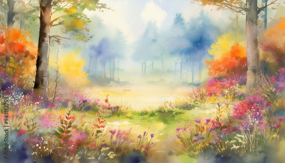 Landscape illustration in an autumn environment Landscape illustration in an autumn environment