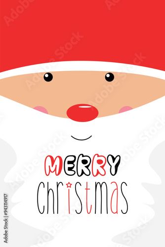 Minimalist santa face with merry christmas caption, for holiday card