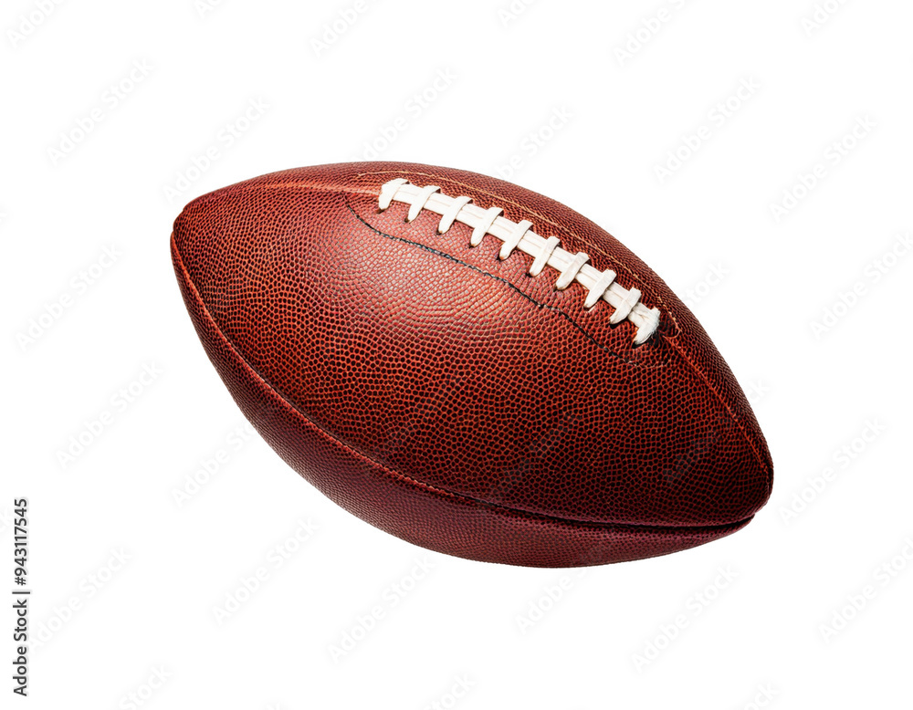 Classic brown leather American football with white laces and textured surface, cut out transparent isolated PNG Classic brown leather American football with white laces and textured surface, cut out transparent isolated PNG
