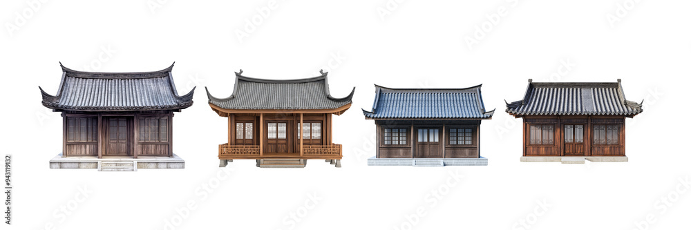 set Ancient Chinese style house on white background set Ancient Chinese style house on white background