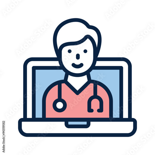 An icon representing a telemedicine consultation with a doctor on a laptop screen