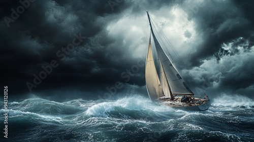 : Sailboat Battling Stormy Seas