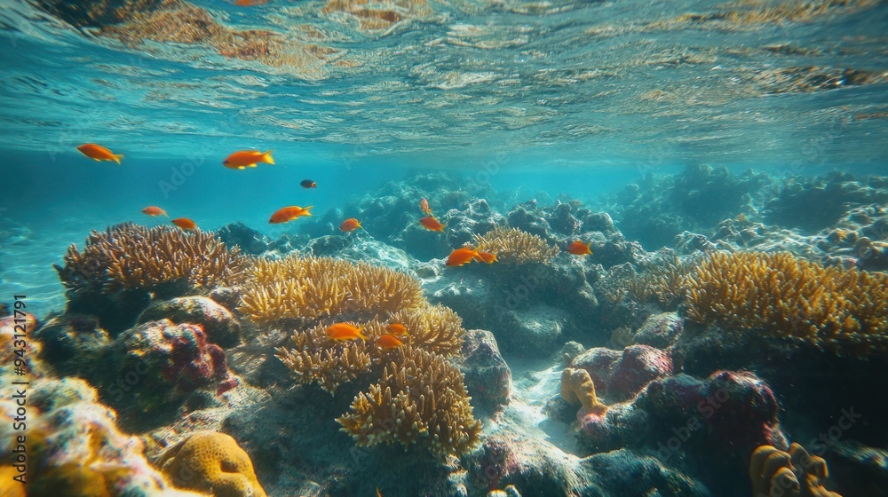 Fototapeta premium Underwater Coral Reef with Orange Fish