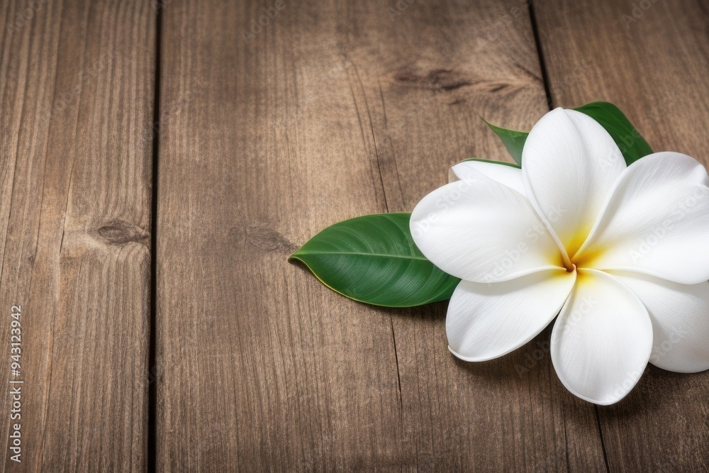 Plumeria flower over a wooden background with a copy space Plumeria flower over a wooden background with a copy space