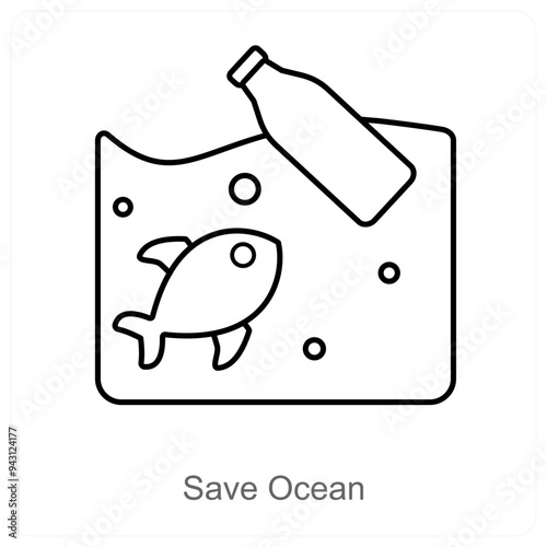 Save Ocean and pollution icon concept