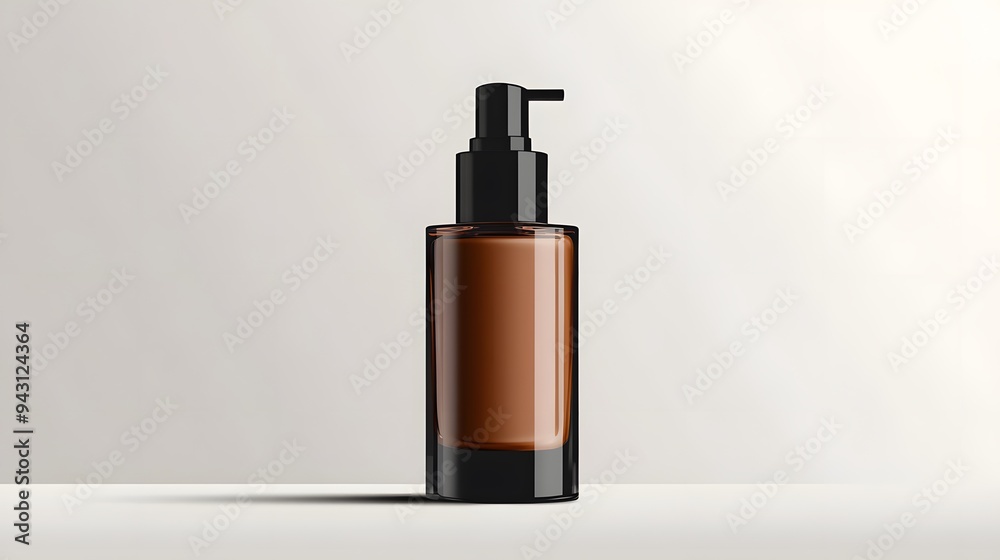Brown Glass Bottle With Black Pump Top Mockup.