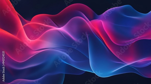 Create an abstract fluid shape with smooth transitions between blue, purple, and red gradients. 