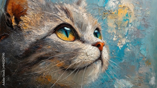 A Happy British Shorthair cat, oil painting