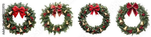Festive Christmas wreath crafted from lush evergreen branches ,cut out transparent isolated PNG