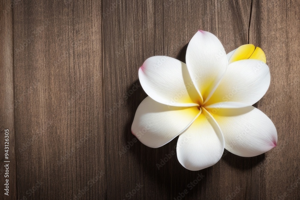 Plumeria flower over a wooden background with a copy space Plumeria flower over a wooden background with a copy space