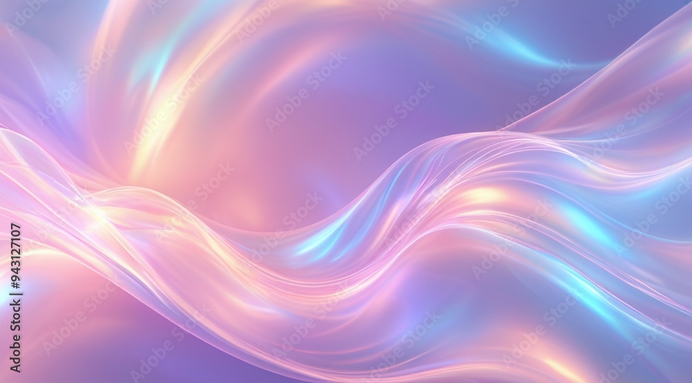 Mesmerizing abstract background. Soft, flowing waves of pastel pink, blue, and lavender colors. Holographic fluorescent fluid texture. Romantic backdrop for Valentines day, Women's or Mother's day.