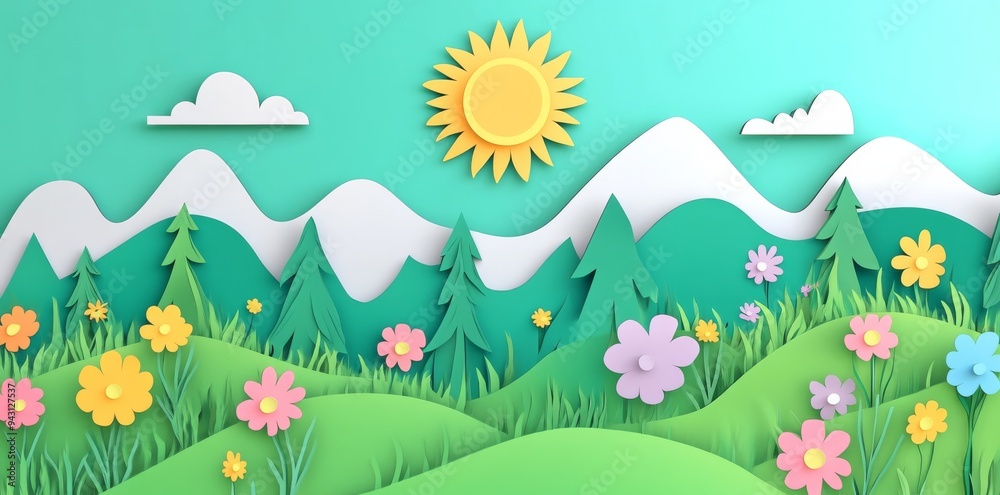 Obraz premium Paper cut-out art, depicting a beautiful natural scene.