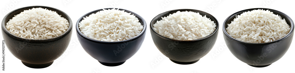 Black bowl filled rice cut out transparent isolated on white background PNG Black bowl filled rice cut out transparent isolated on white background PNG