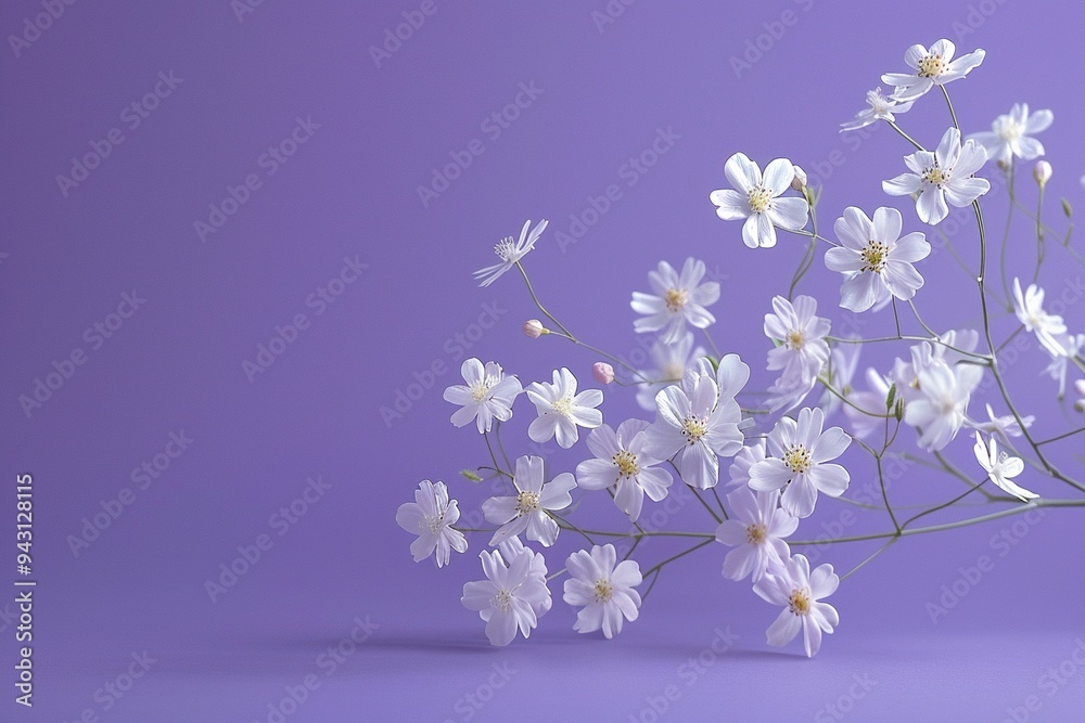 Levitating Wild Flowers on Purple: Hyperrealistic Minimalism with Negative Space Levitating Wild Flowers on Purple: Hyperrealistic Minimalism with Negative Space