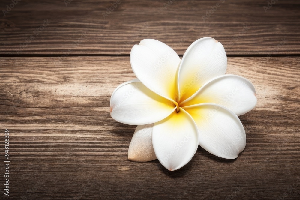 Plumeria flower over a wooden background with a copy space Plumeria flower over a wooden background with a copy space