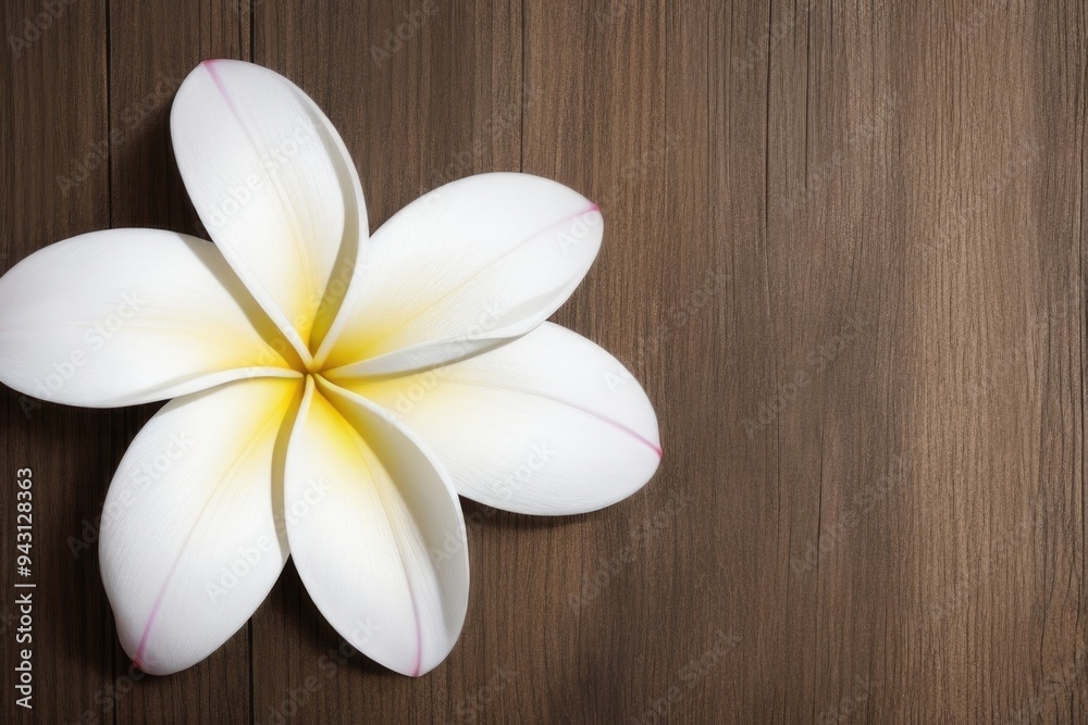 Plumeria flower over a wooden background with a copy space