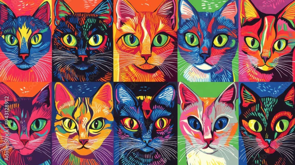 Naklejka premium Vibrant geometric british short hair cats patterns
