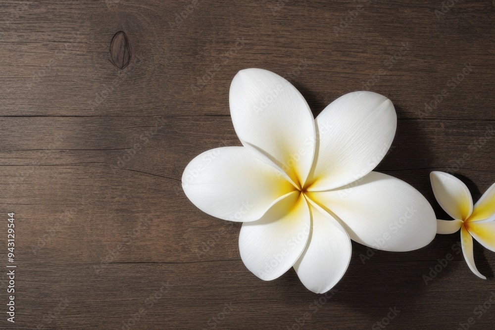 Plumeria flower over a wooden background with a copy space Plumeria flower over a wooden background with a copy space