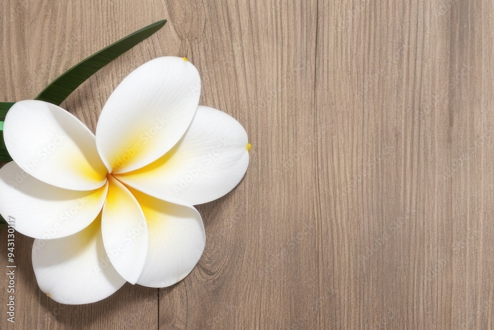 Plumeria flower over a wooden background with a copy space Plumeria flower over a wooden background with a copy space
