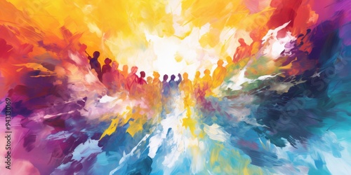 Vibrant Abstract Unity: Colorful Hands Joined in Diversity. Watercolor Charity Concept Celebrating Inclusion and Humanity. Bright Artistic Representation of Love, Warmth, and Compassion for Marketing 