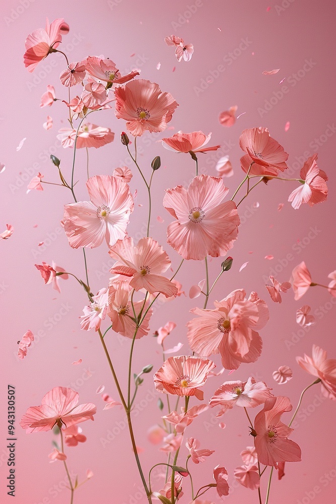 Levitating Wildflowers on Soft Pastel Backdrop - Hyperrealistic Studio Photography Levitating Wildflowers on Soft Pastel Backdrop - Hyperrealistic Studio Photography