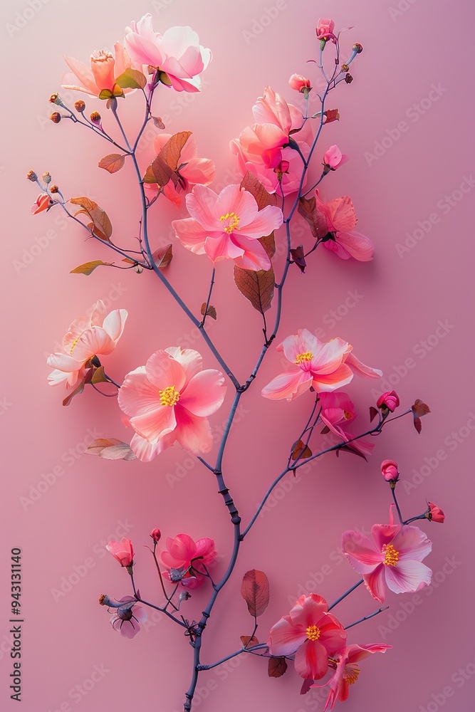 Naklejka premium Levitating Wildflowers on Soft Pastel Backdrop - Hyperrealistic Studio Photography