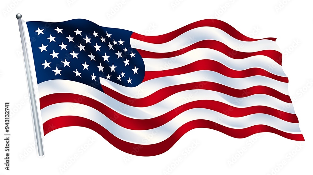 Fototapeta premium A red, white, and blue American flag waving in the wind.