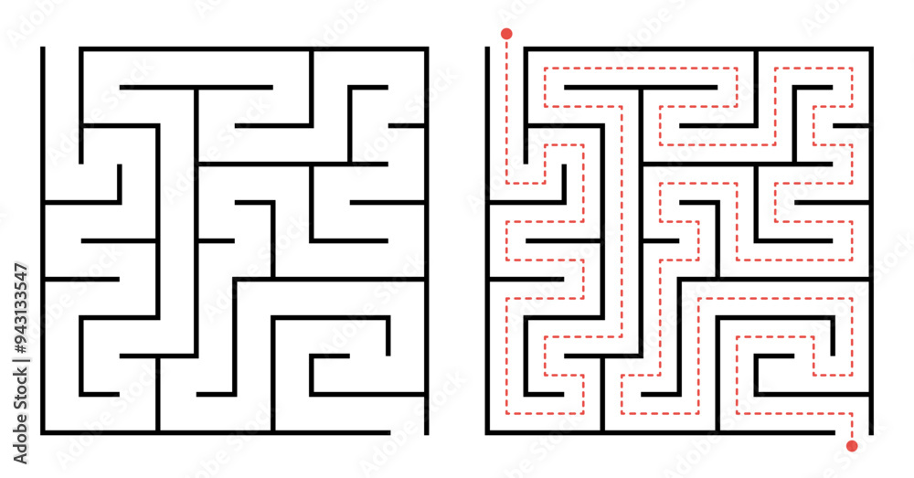 Simple Maze with Solution Path Illustrated Simple Maze with Solution Path Illustrated