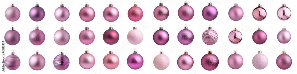 Shiny and matte pink Christmas baubles in various shades cut out transparent isolated on white background PNG Shiny and matte pink Christmas baubles in various shades cut out transparent isolated on white background PNG