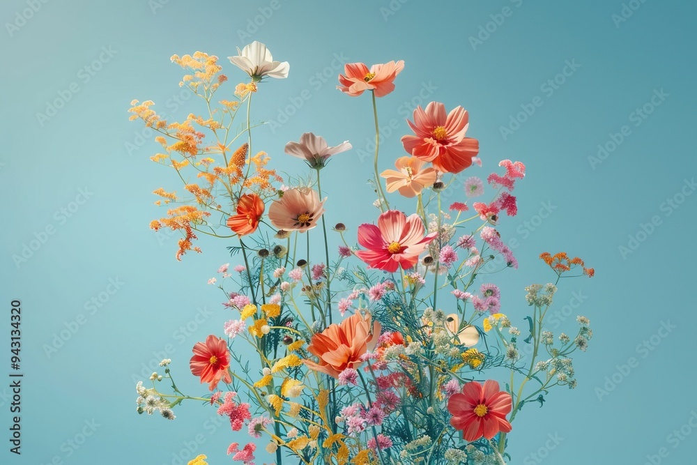 Levitating Wildflowers on Soft Pastel Backdrop - Hyperrealistic Studio Photography Levitating Wildflowers on Soft Pastel Backdrop - Hyperrealistic Studio Photography