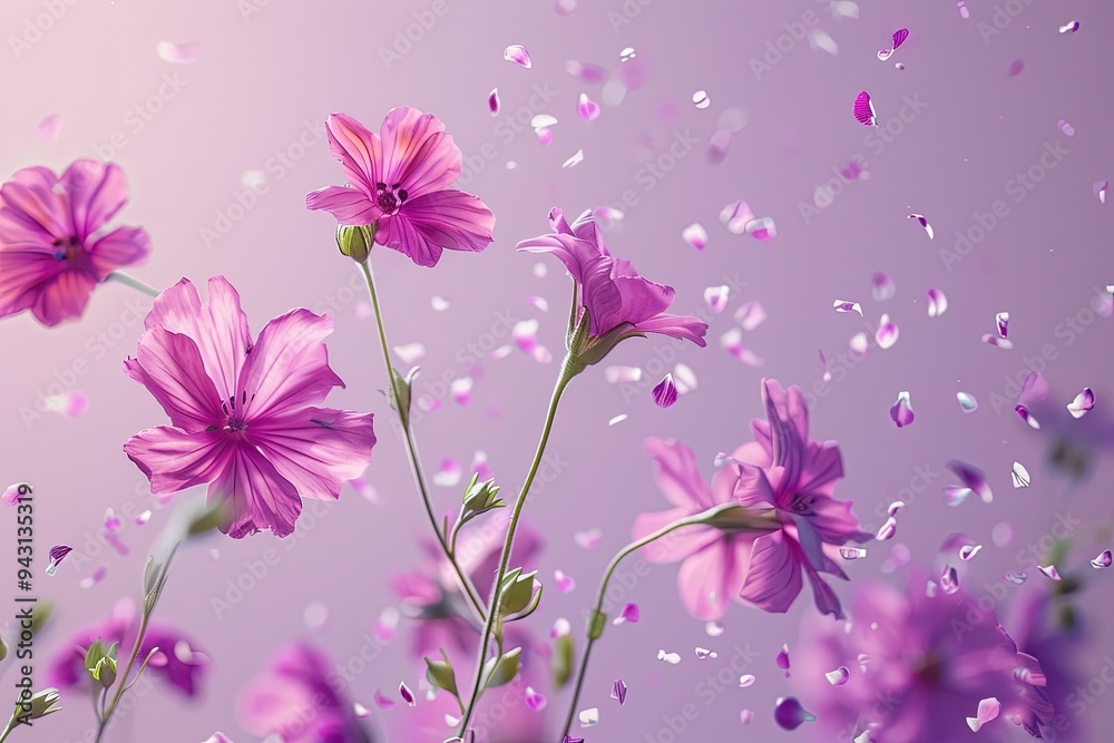 Fototapeta premium Levitating Wildflowers on Soft Pastel Backdrop - Hyperrealistic Studio Photography