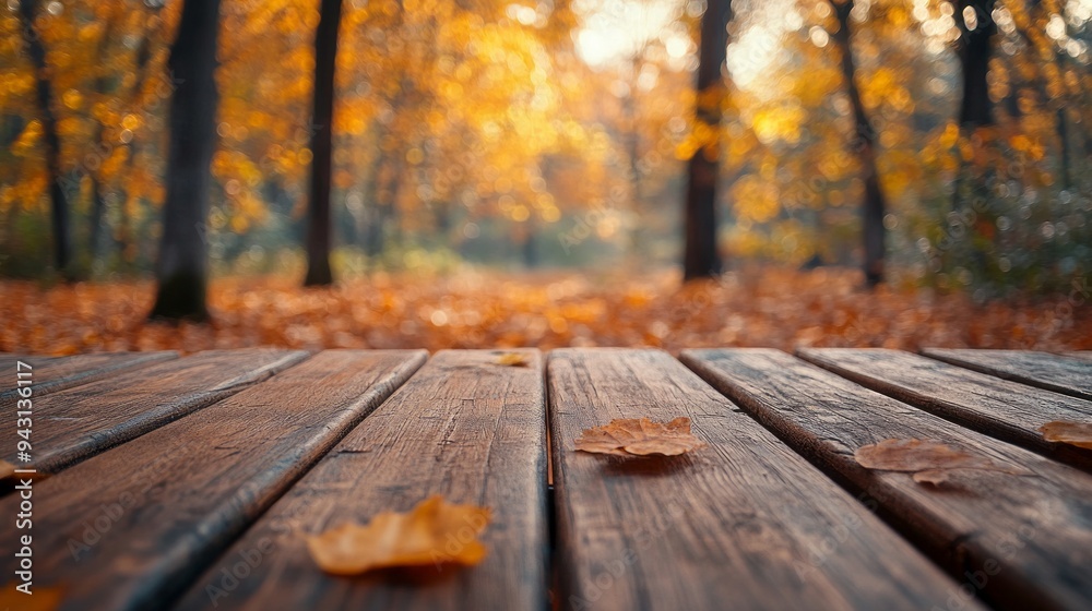 A wooden table with leaves on it A wooden table with leaves on it