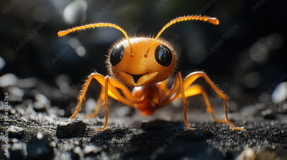 Fototapeta premium A close up of a red ant with its head raised and looking at the camera