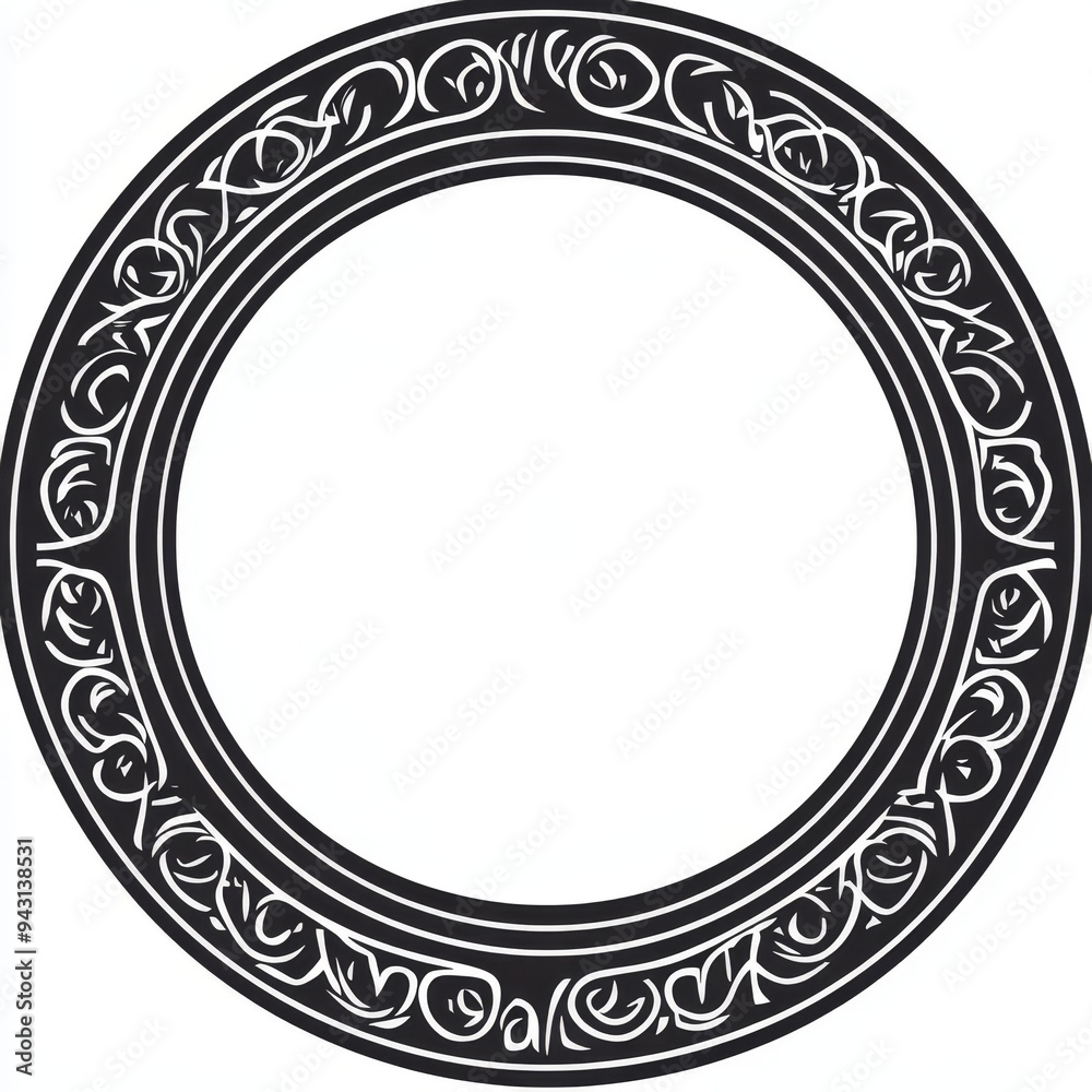 A black and white circle with a floral design A black and white circle with a floral design