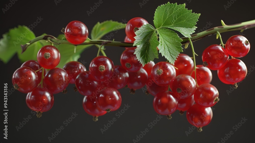 Macro shot of a cluster of red currants on a green plant, with fresh, healthy berries hanging from the stem. Macro shot of a cluster of red currants on a green plant, with fresh, healthy berries hanging from the stem.