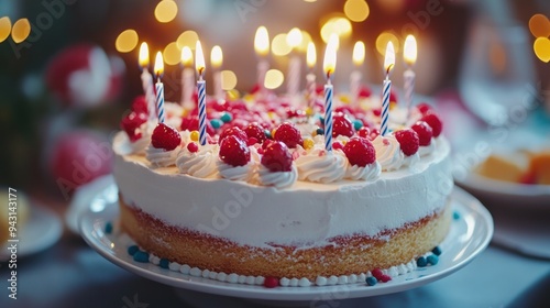 Birthday Cake with Candles and Sprinkles