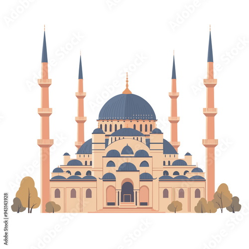 Sophia mosque istanbul flat illustration of cumhuriyet bayrami vector isolated