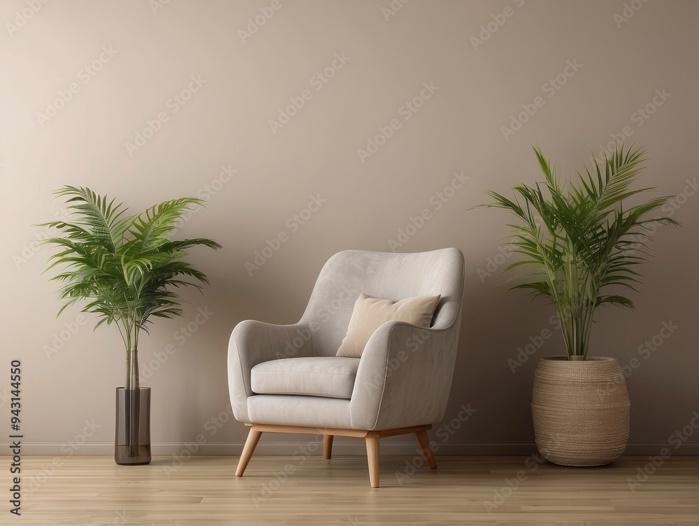 Armchair with Plants in a Modern Living Room Armchair with Plants in a Modern Living Room