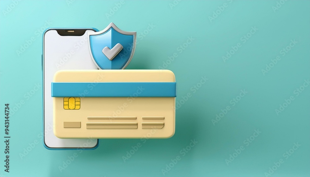 Conceptual image of secure online payment, featuring a smartphone and credit card with a shield symbolizing protection. Conceptual image of secure online payment, featuring a smartphone and credit card with a shield symbolizing protection.