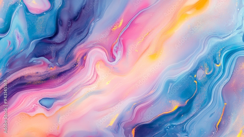 Fototapeta premium Liquid marble effect with flowing patterns, iridescent colors, smooth and glossy texture