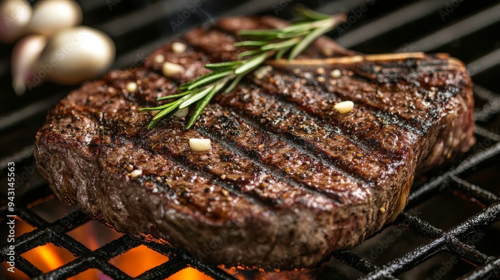 Juicy Grilled Steak with Rosemary and Garlic. Juicy Grilled Steak with Rosemary and Garlic.
