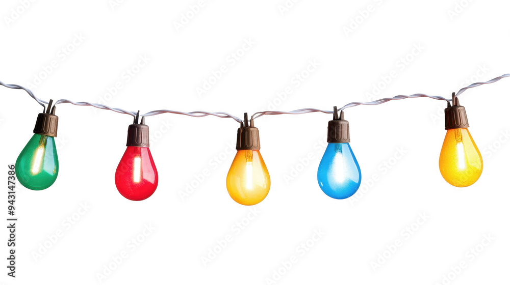 Colorful holiday string lights cut out transparent isolated on white background PNG Colorful holiday string lights cut out transparent isolated on white background PNG