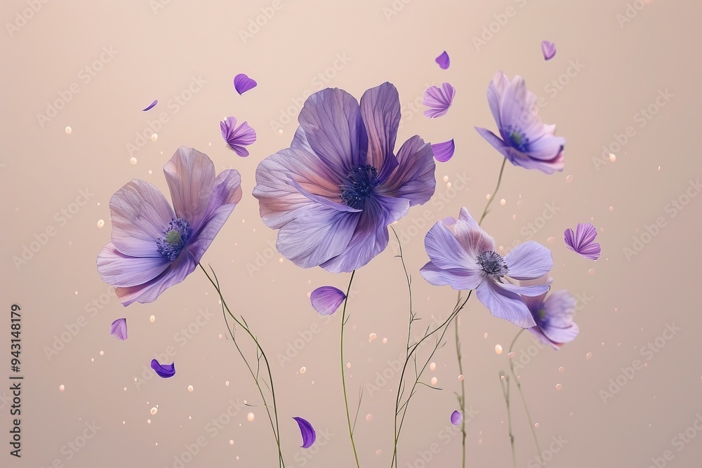 Obraz premium Mystic Petals & Droplets: Enchanted Flora Dancing on Glass,Ethereal Reflections: Wild Blossoms Suspended in Vibrant Raindrops