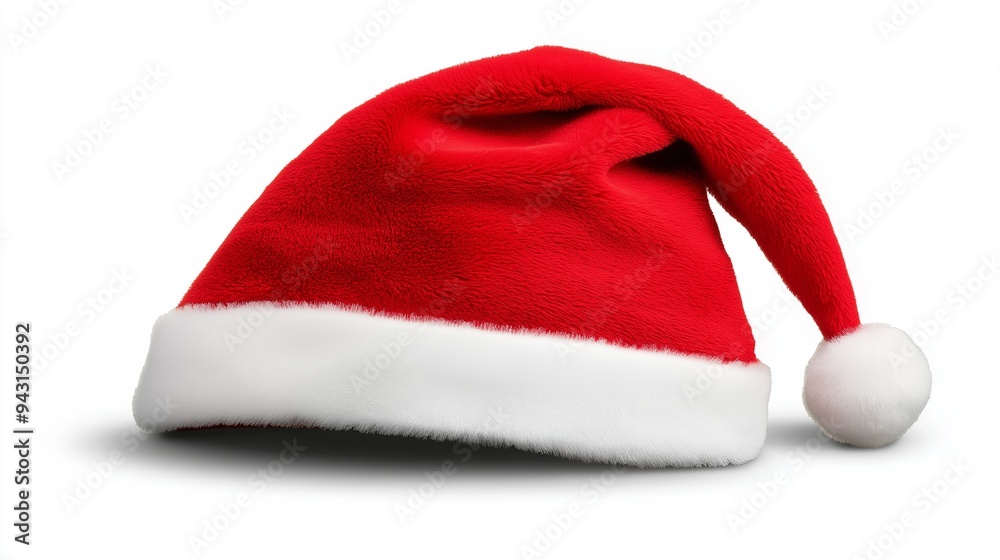 A red and white santa hat with a white pom pom on top A red and white santa hat with a white pom pom on top
