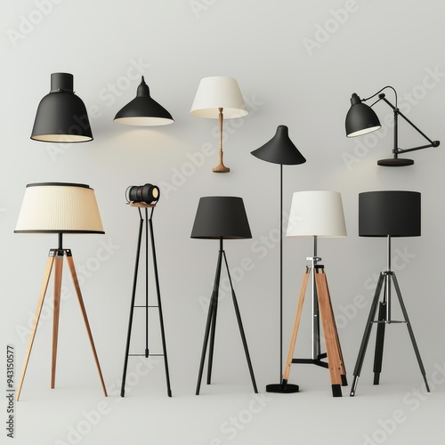 Set of modern lamp png elements with transparent backgrounds