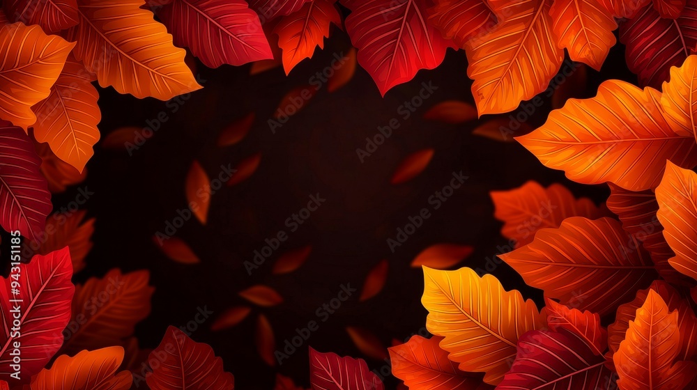 Fototapeta premium Vibrant autumn woods, repeating leaf pattern, flat design illustration