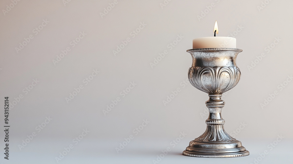 Elegant silver candle holder with a lit candle, perfect for creating a warm and inviting atmosphere in any setting. Elegant silver candle holder with a lit candle, perfect for creating a warm and inviting atmosphere in any setting.