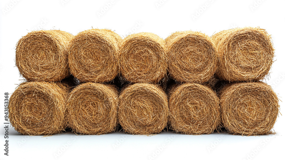 Stacked hay bales arranged neatly, showcasing agricultural texture and color. Perfect for rural and farming themes, isolated on white background Stacked hay bales arranged neatly, showcasing agricultural texture and color. Perfect for rural and farming themes, isolated on white background